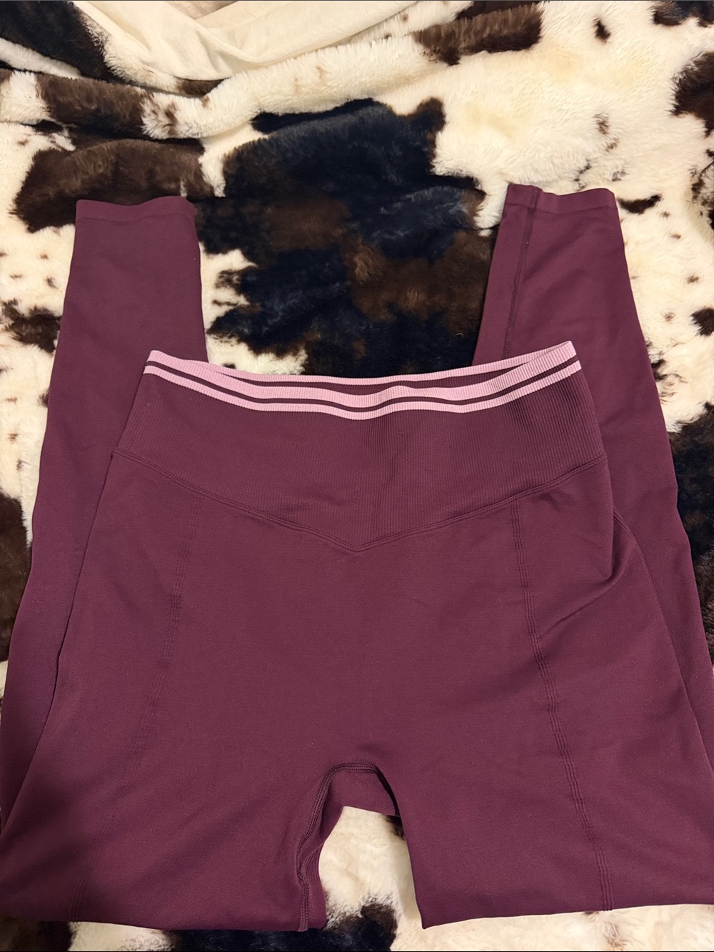 Maroon Active Leggings with Pink Waistband